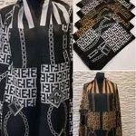 Szaliki damskie wzór Fendi czarny beżowy Viscose Cotton 12 szt