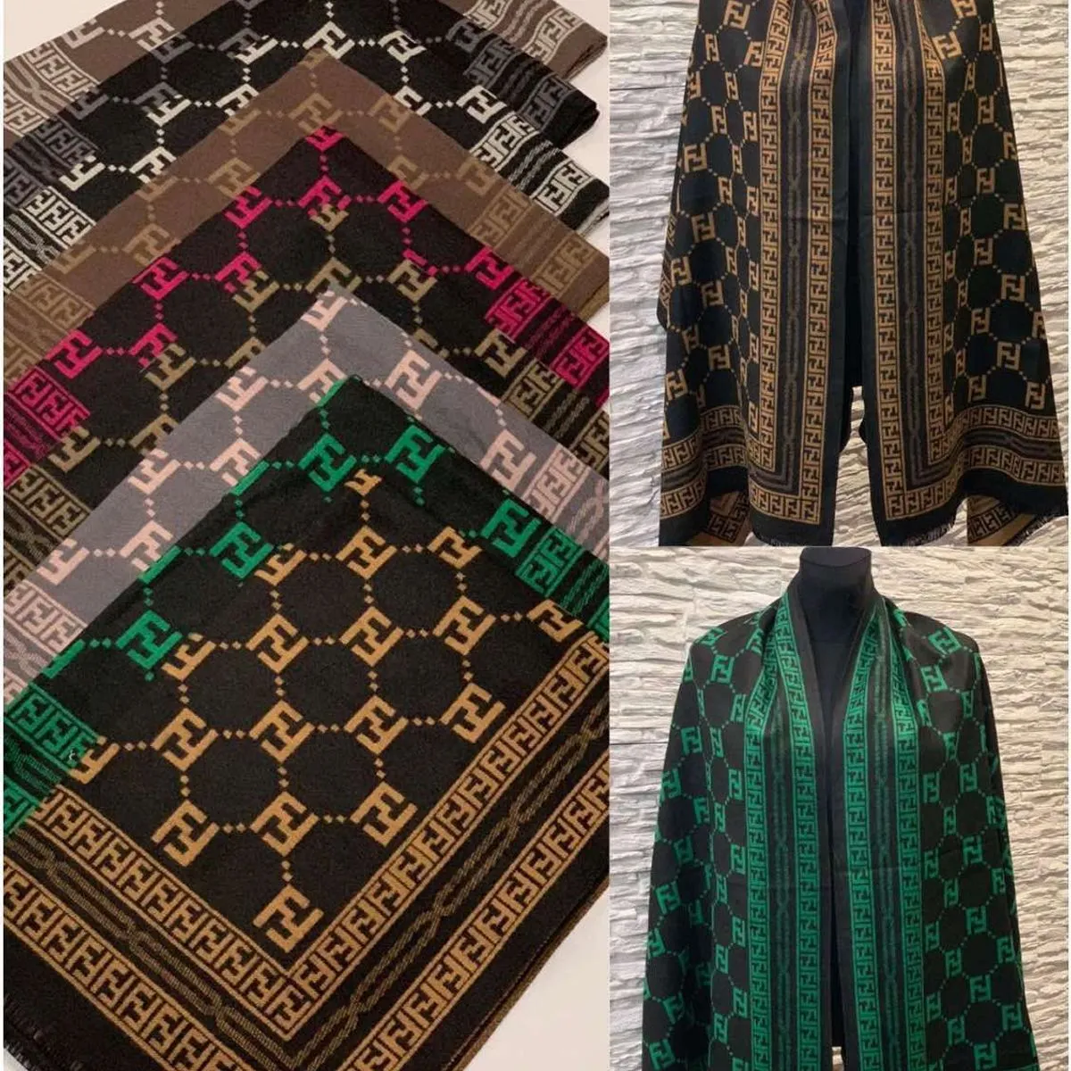 Szaliki damskie wzór logo FENDI viscose cotton 12 szt