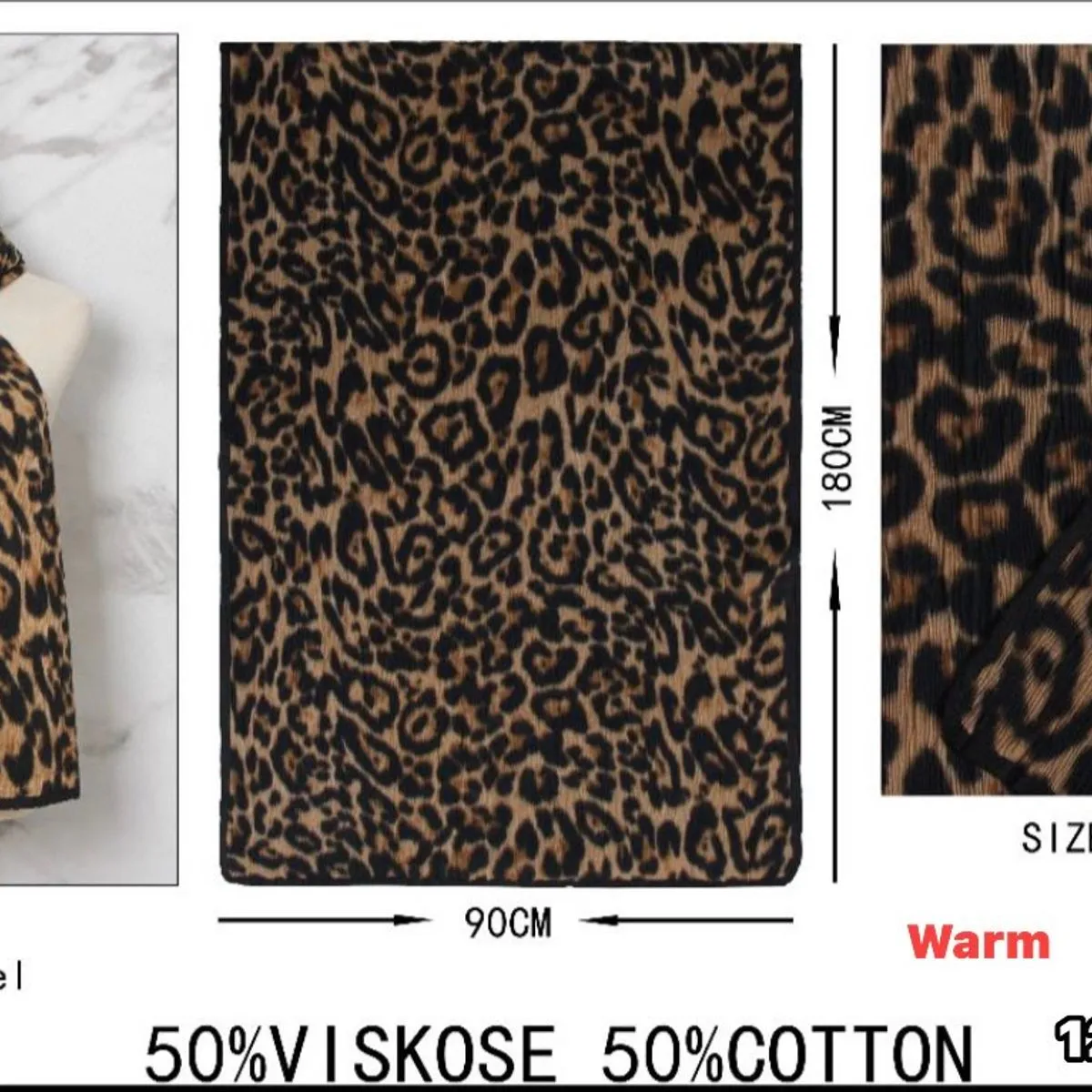 Szal damski leopard wzór 180x90cm 50% wiskoza 50% bawełna