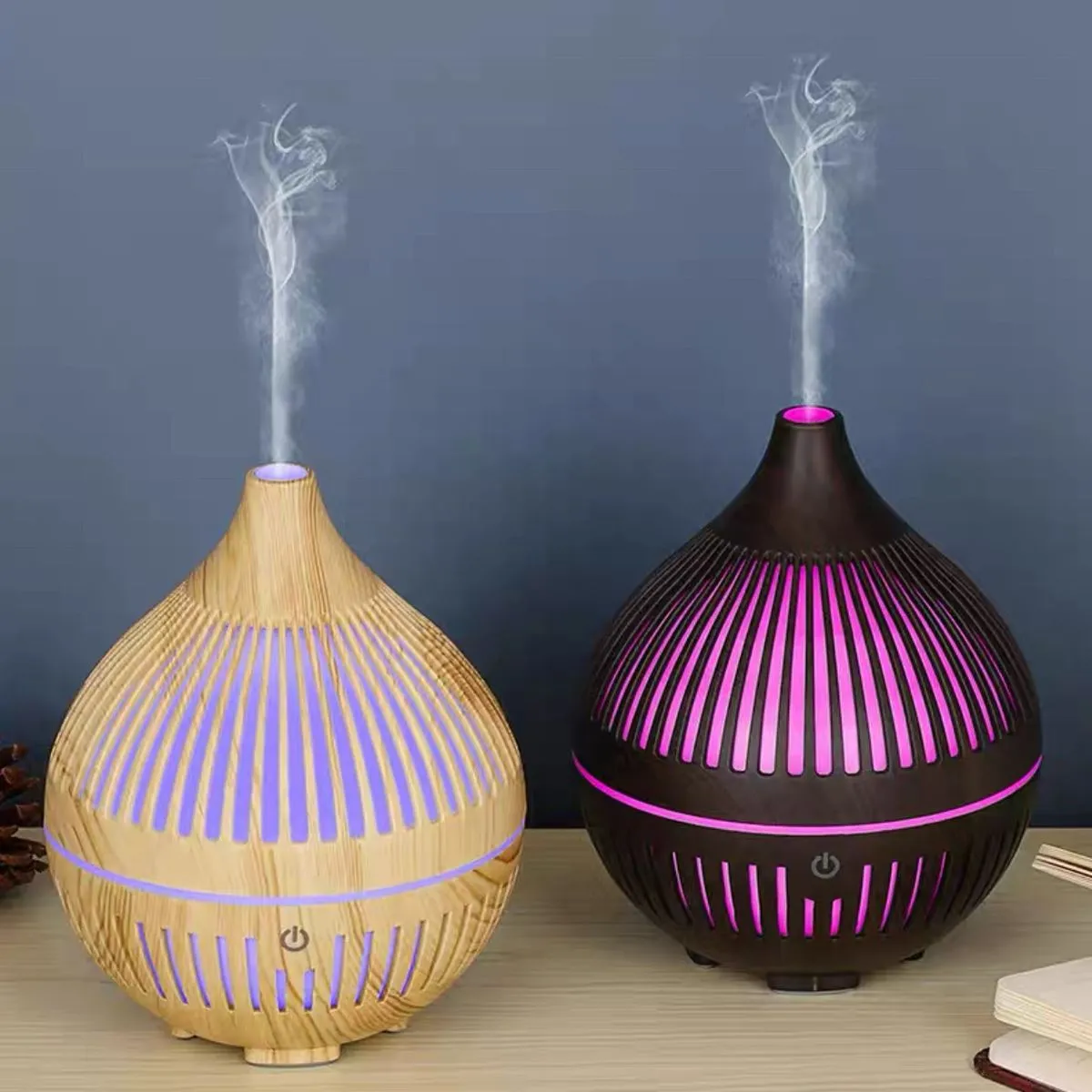 Dyfuzor LED do aromaterapii, drewniany i czarny