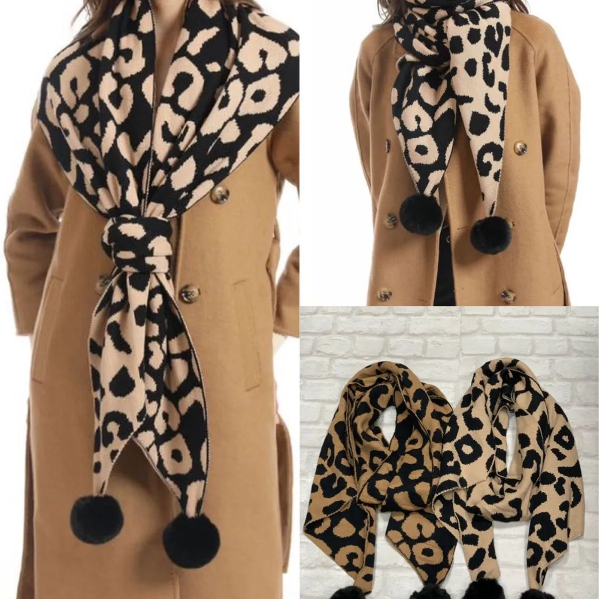 Szaliki damskie ociepiane leopard wzór 772 mix 2 szt