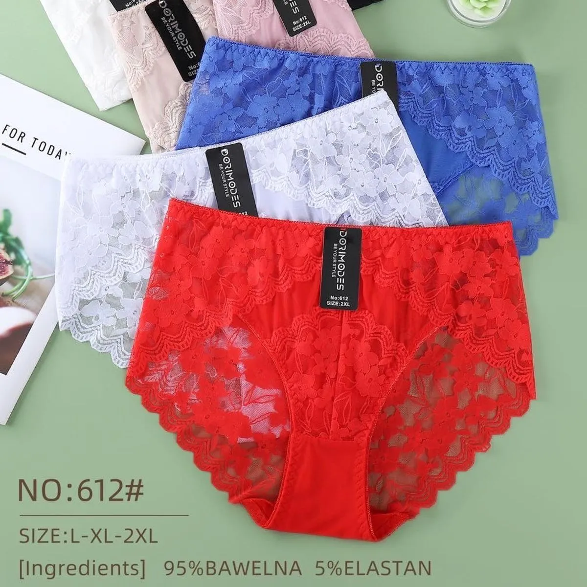 Majtki damskie koronkowe S-L XL 95% bawełna model NO:612