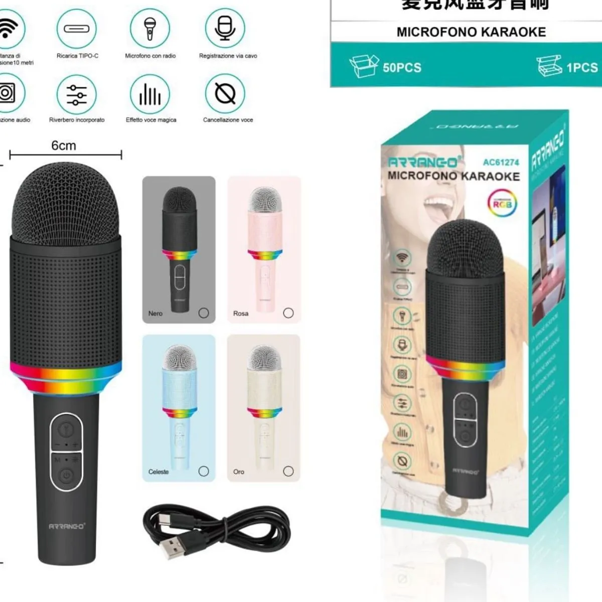 Mikrofon Karaoke z Głośnikiem Różnokolorowy AC721