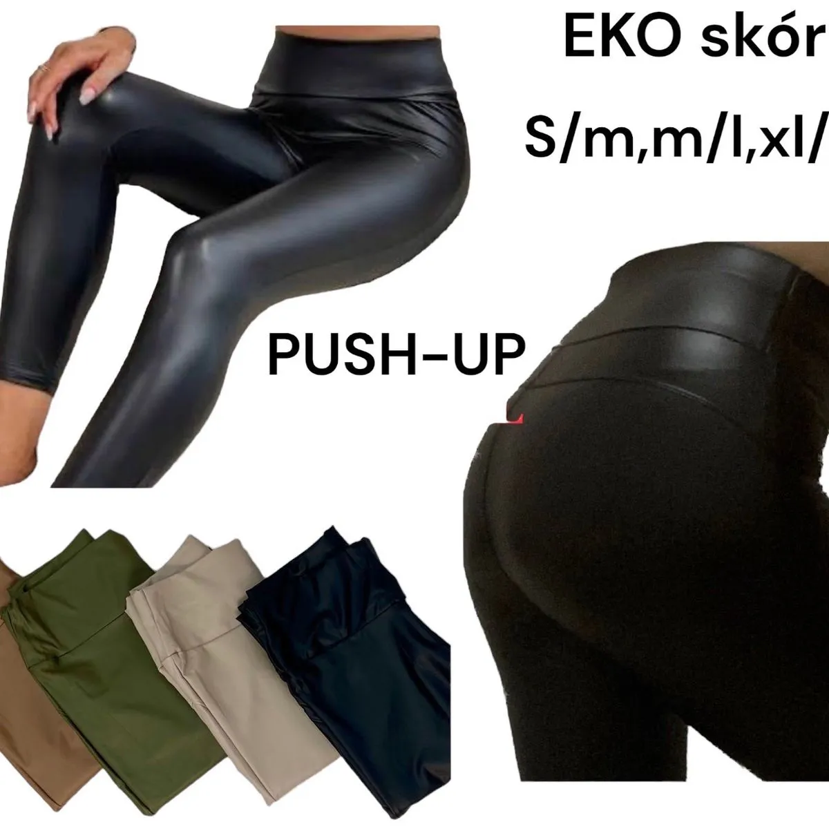 Legginsy damskie eko skóra push-up S/M/L/XL/XXL