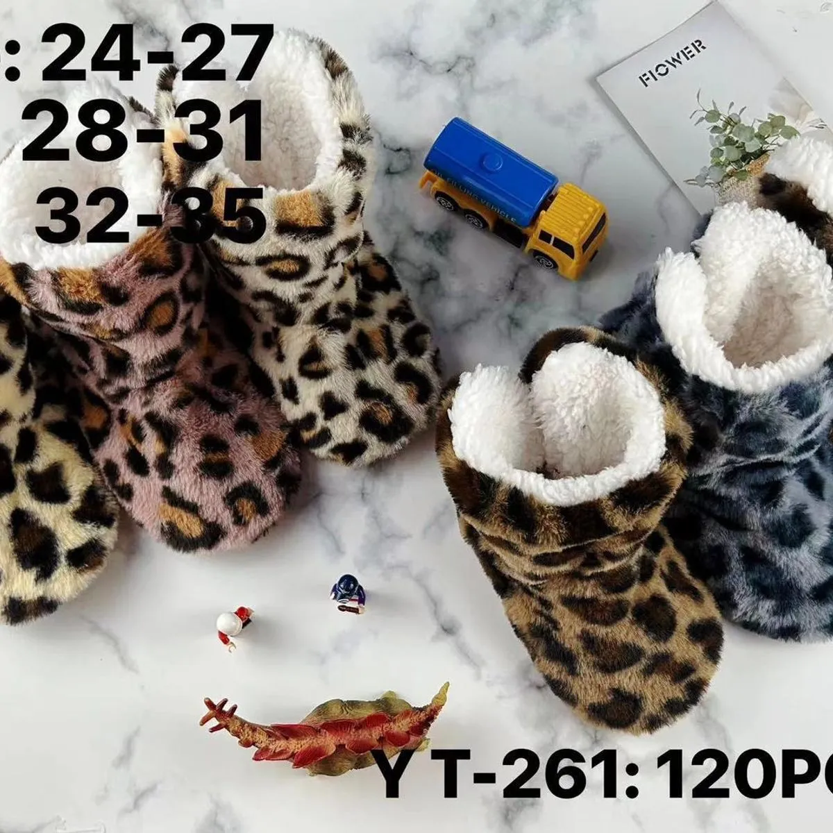 Kapcie damskie futrzane leopard wzór Size 24-35 YT-261
