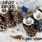 Kapcie damskie futrzane leopard wzór Size 24-35 YT-261