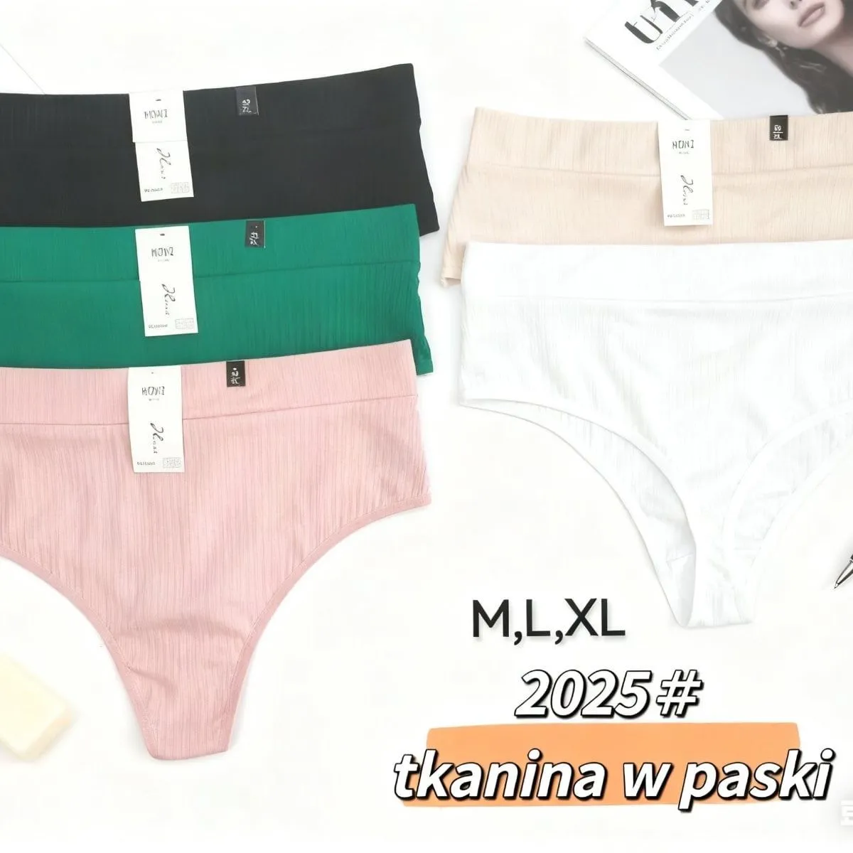 Majtki damskie M,L,XL tkanina w paski 2025#
