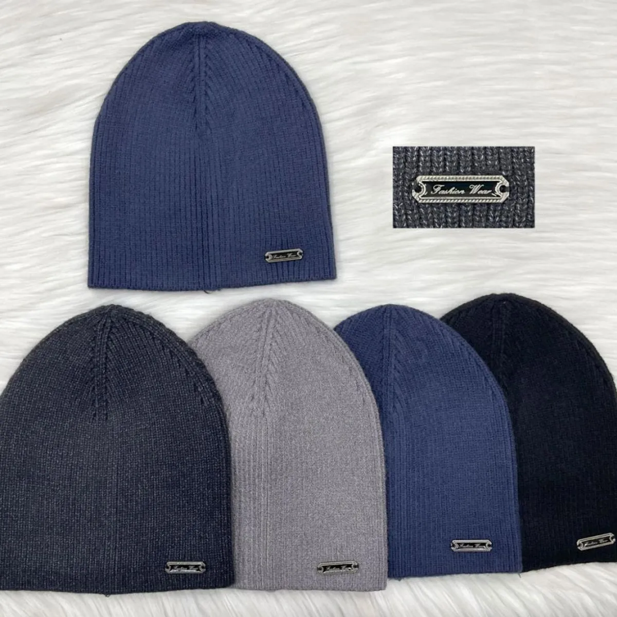 Czapki męskie beanie dzianinowe granatowe/szare/czarne