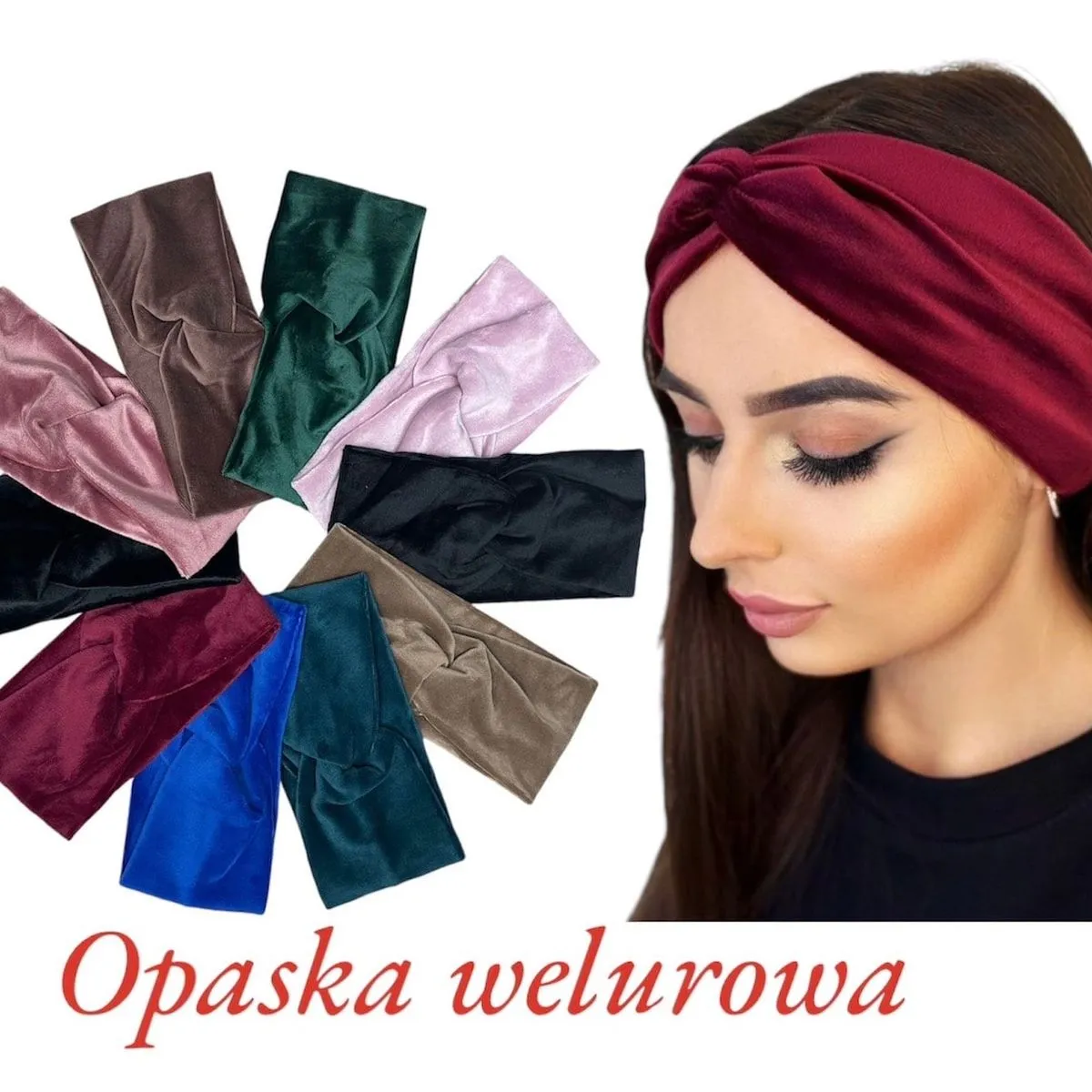 Opaska damska welurowa, zestaw wielokolorowy