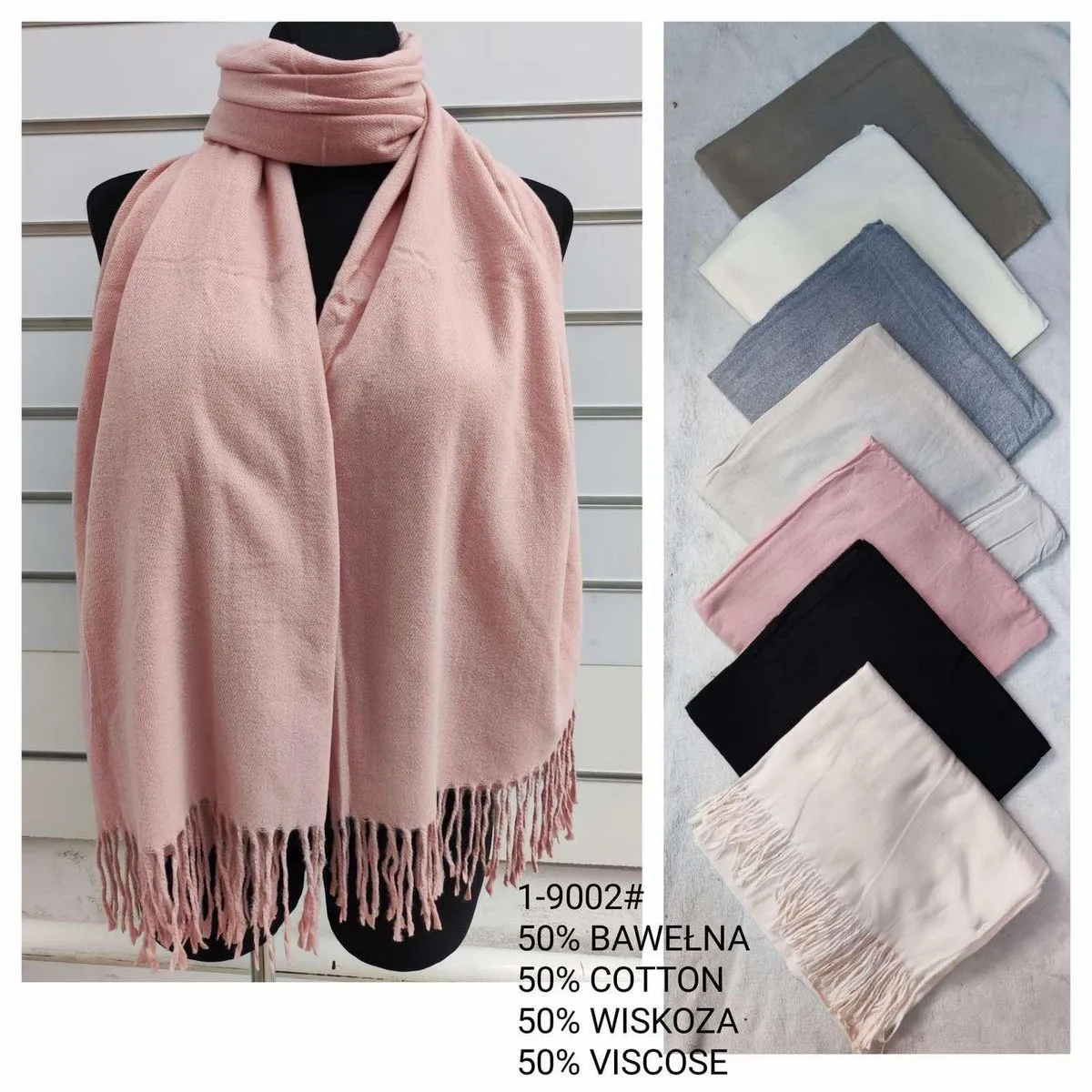 Szaliki damskie 50% bawełna 50% wiskoza, 12 szt