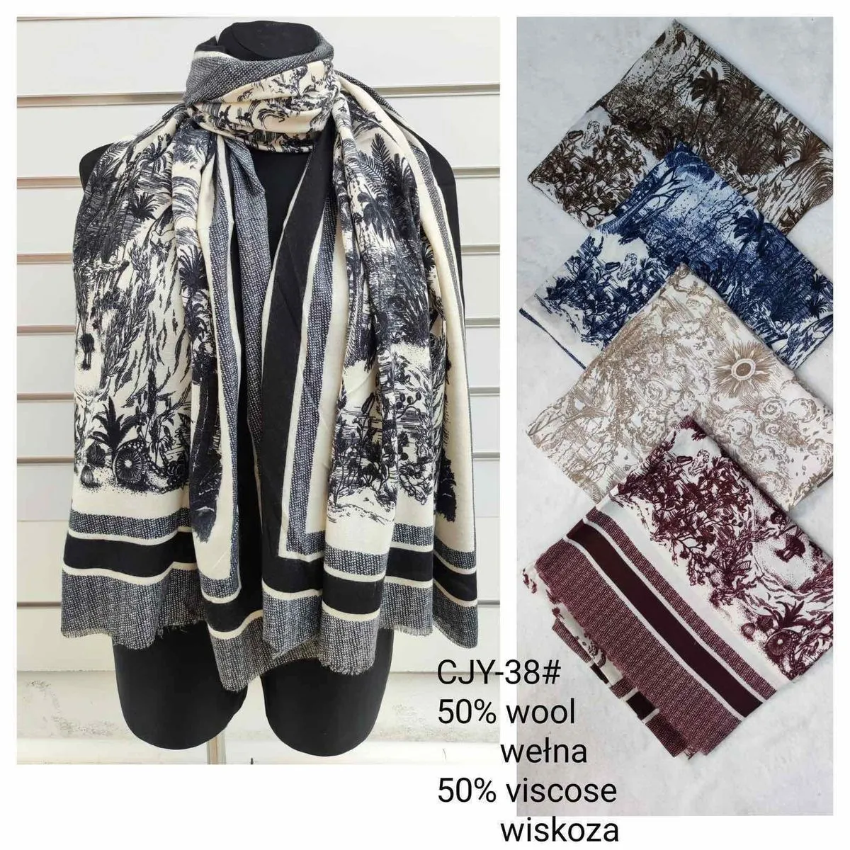 Szaliki damskie CJY-38# 50% wełna 50% wiskoza