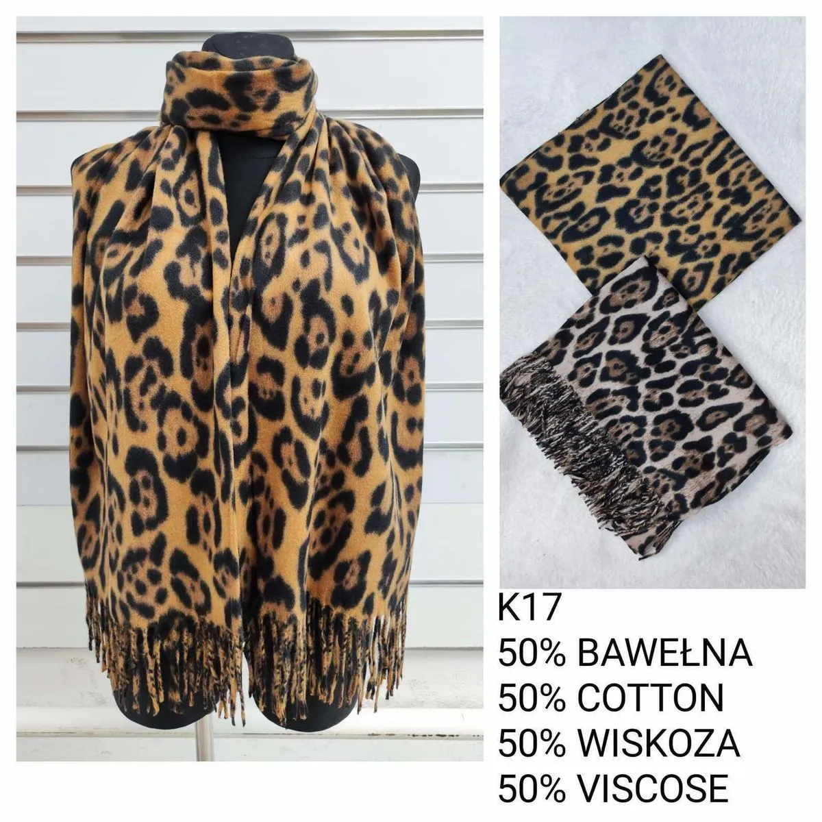 Szaliki damskie wiskozowe leopard print K17