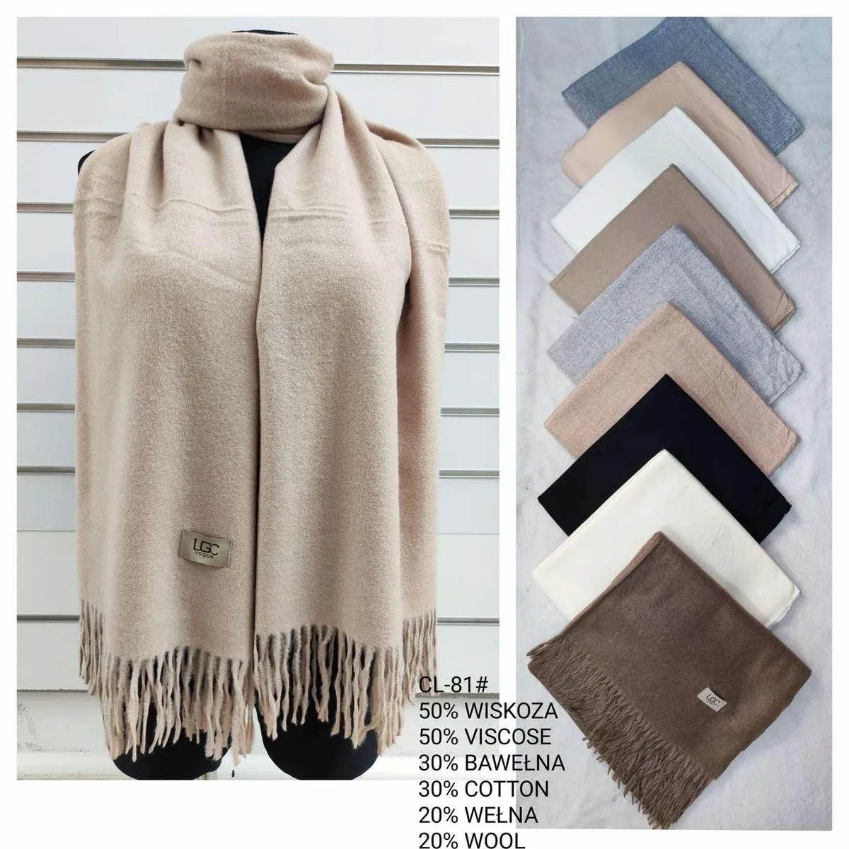 Szaliki damskie CL-81 50% wiskoza 30% bawełna 20% wełna