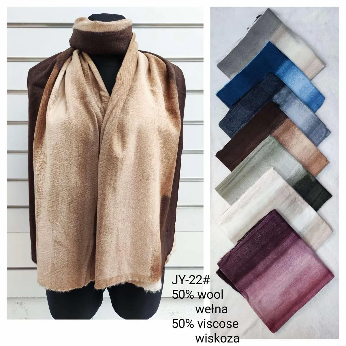 Szaliki damskie 50% wełna 50% wiskoza JY-22