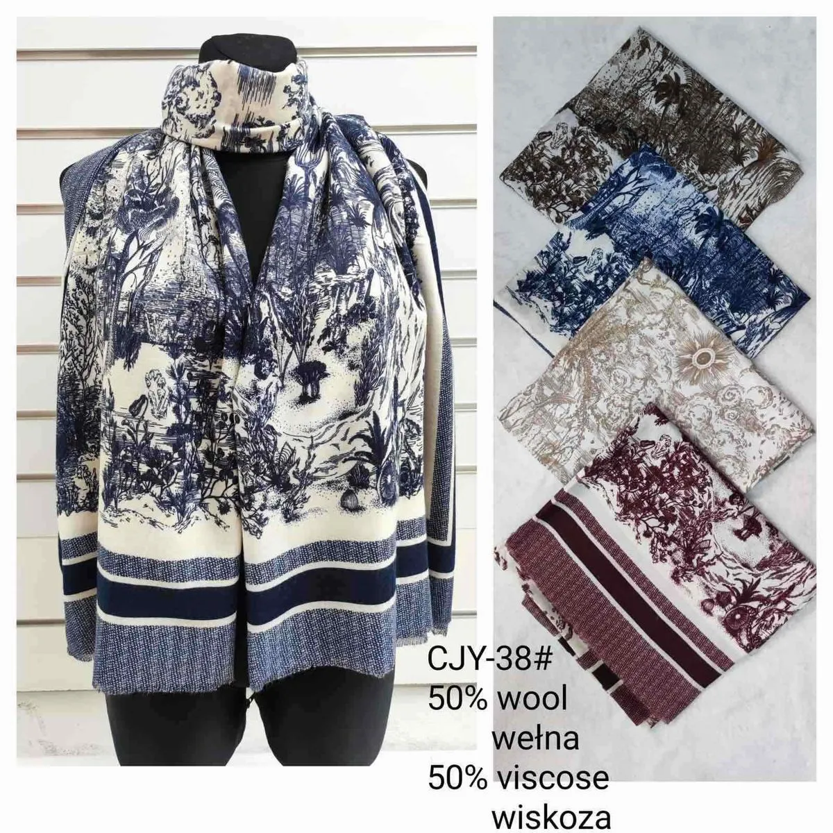 Szaliki damskie CJY-38 50% wełna 50% wiskoza