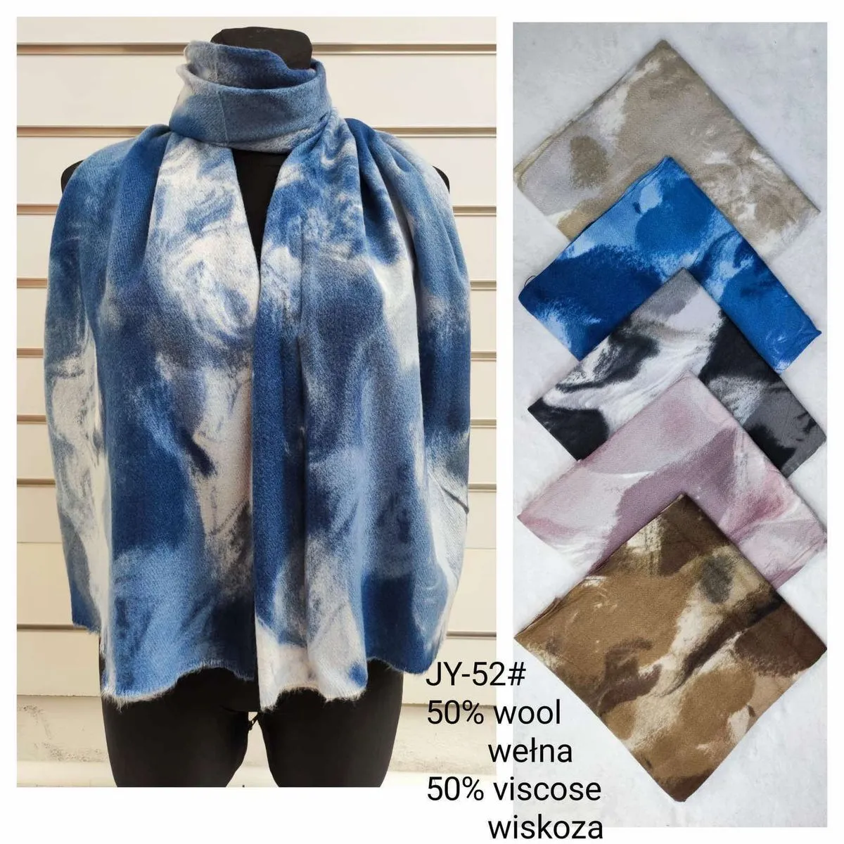 Szaliki damskie 50% wełna 50% wiskoza JY-52