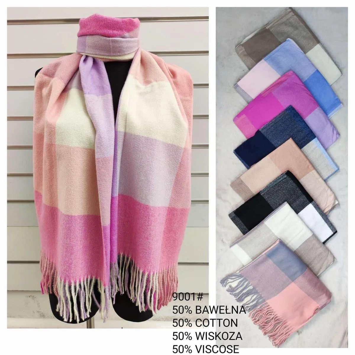 Szaliki damskie wiskozowo-bawełniane 50/50 multikolor