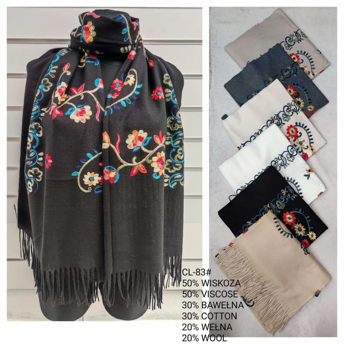 Szaliki damskie haftowane 50% wiskoza CL-83