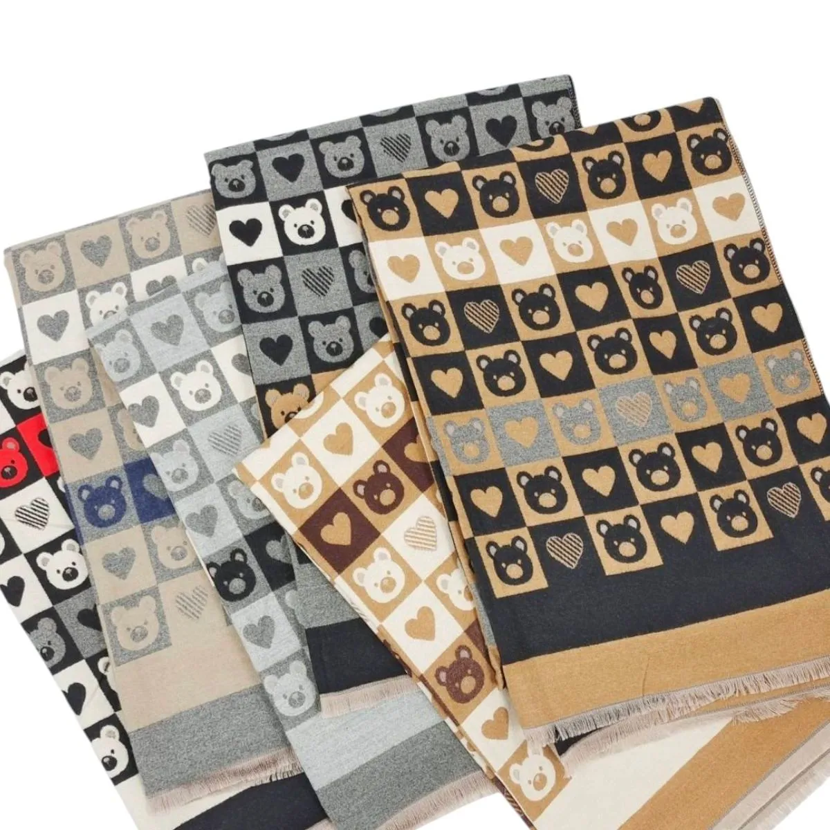 Szaliki damskie z wzorem misiów H-7605, 12 szt