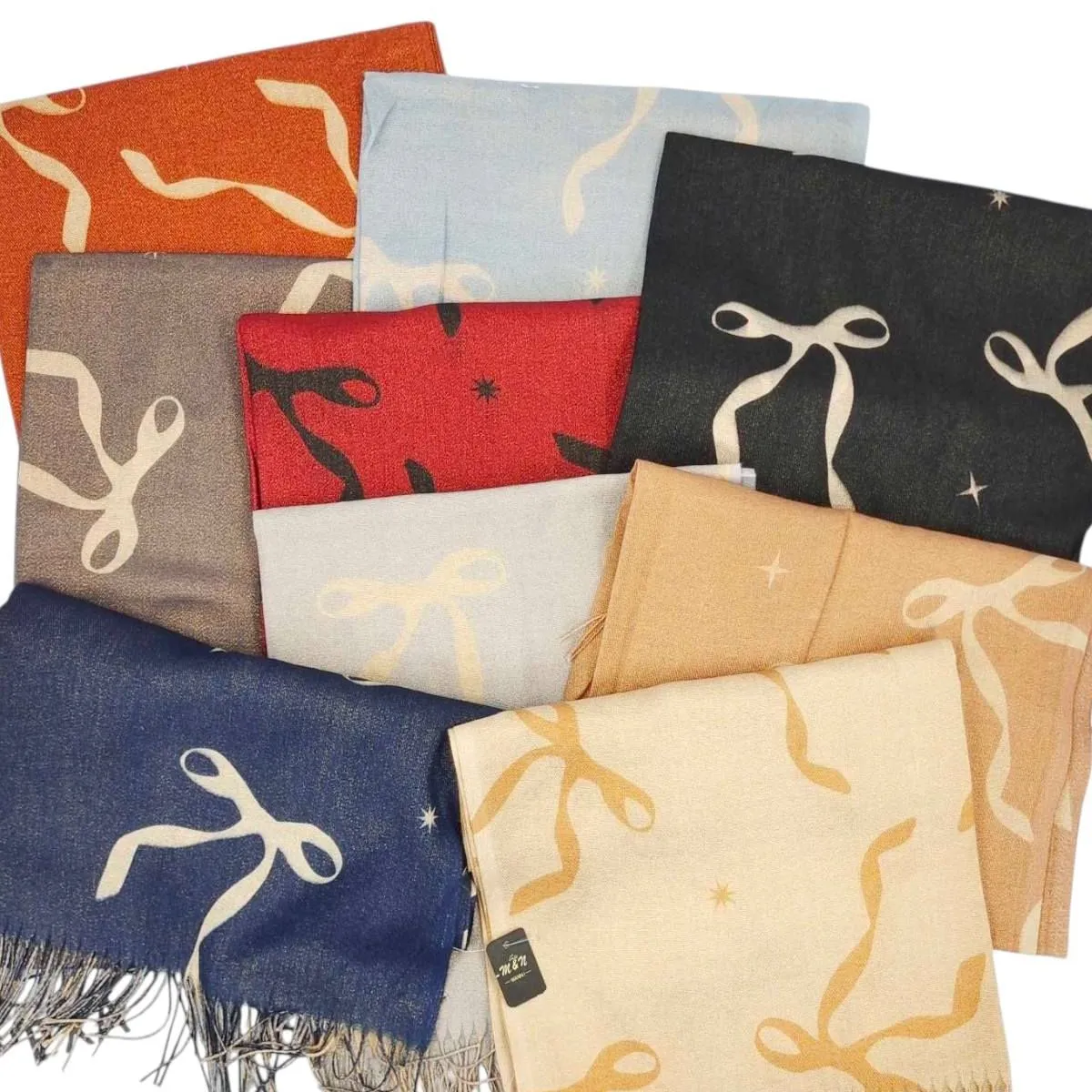 Szaliki damskie z kokardami i frędzlami H-7610