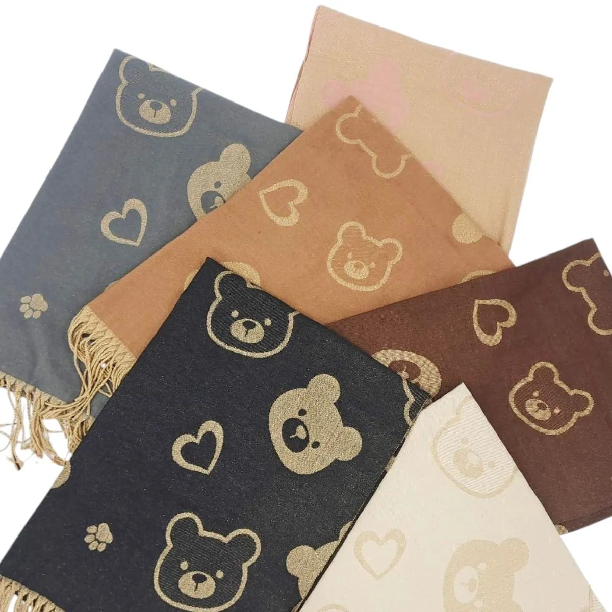 Szaliki damskie z misiem i sercami H-7626