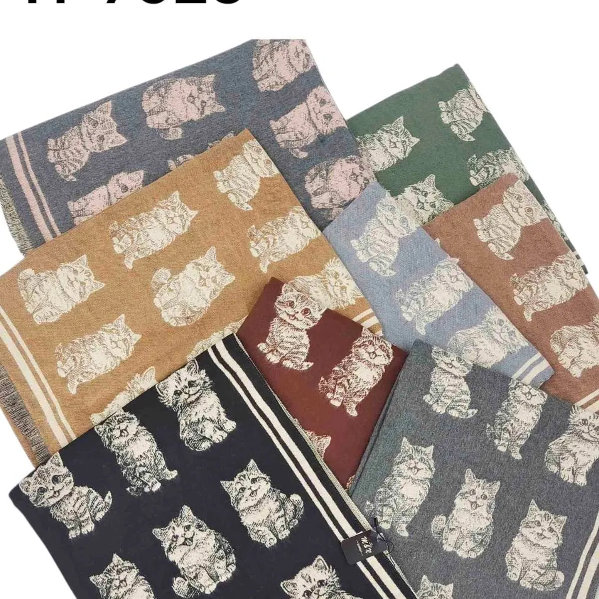 Szaliki damskie z nadrukiem kotów H-7623, 12 szt