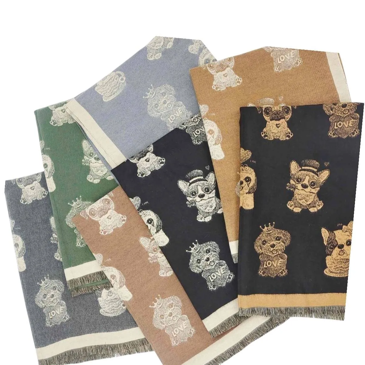 Szaliki damskie z nadrukiem piesków H-7622, 6 kolorów