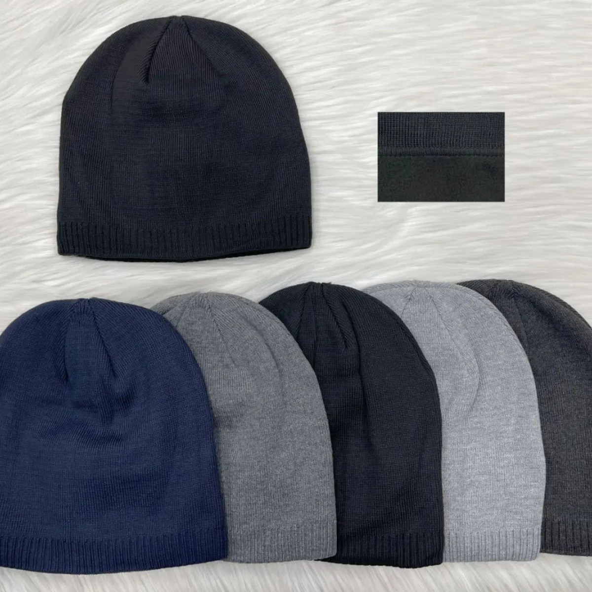 Czapki męskie beanie dzianinowe czarne szare granatowe