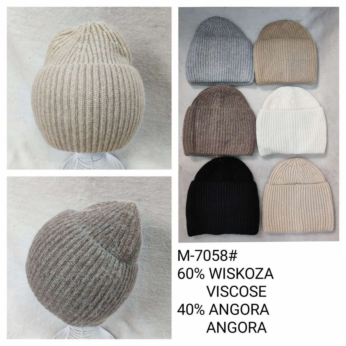 Czapki damskie M-705# 60% wiskoza 40% angora