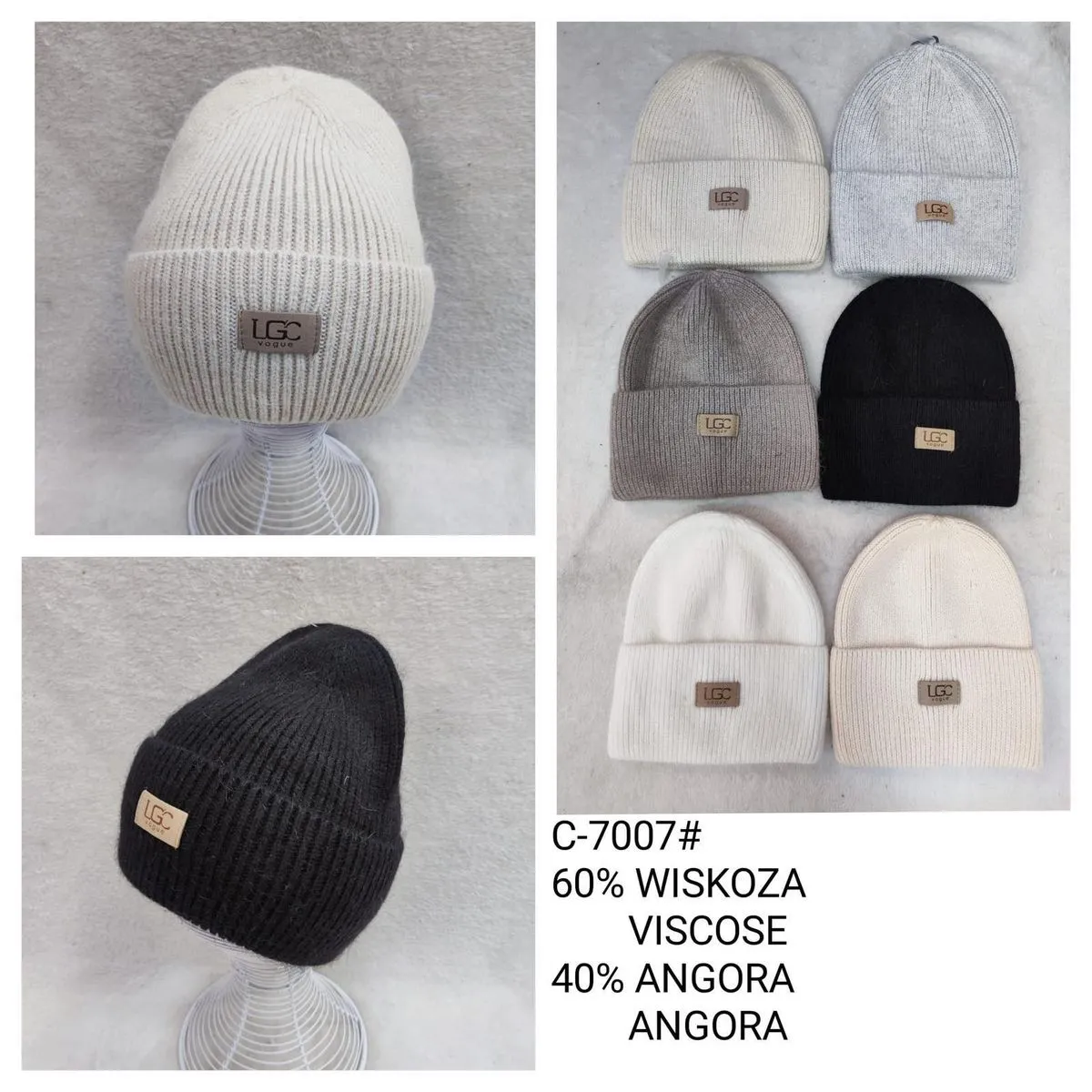 Czapki damskie beanie 60% wiskoza 40% angora