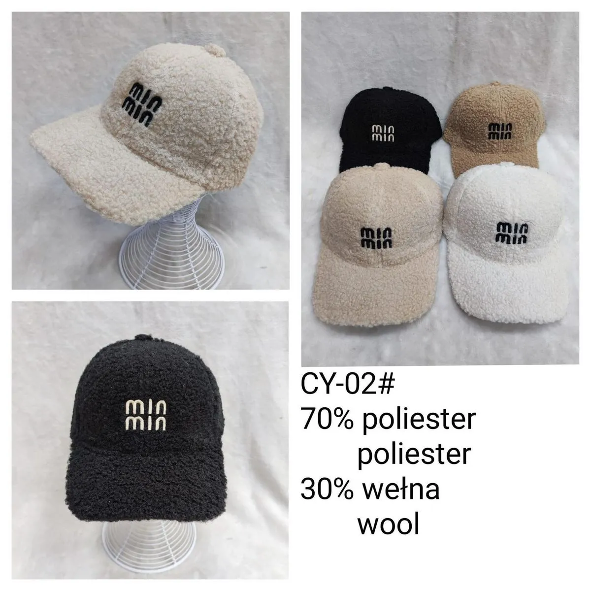 Czapki damskie beanie z napisem MIN 5 kolorów CY-02#
