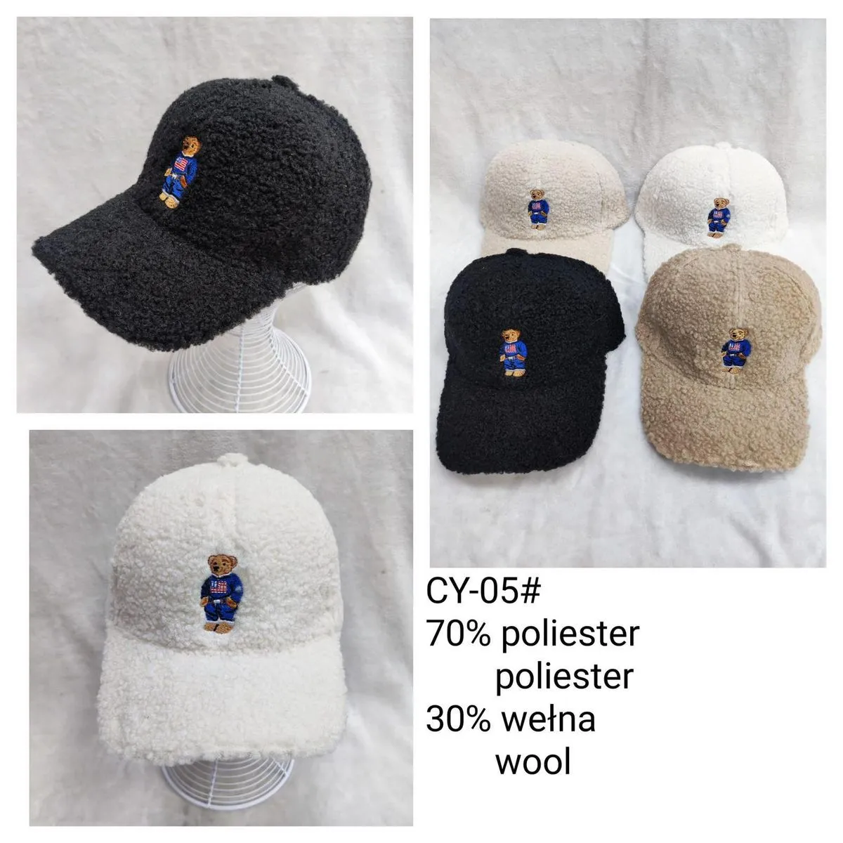 Czapki damskie teddy bear CY-05 70% poliester