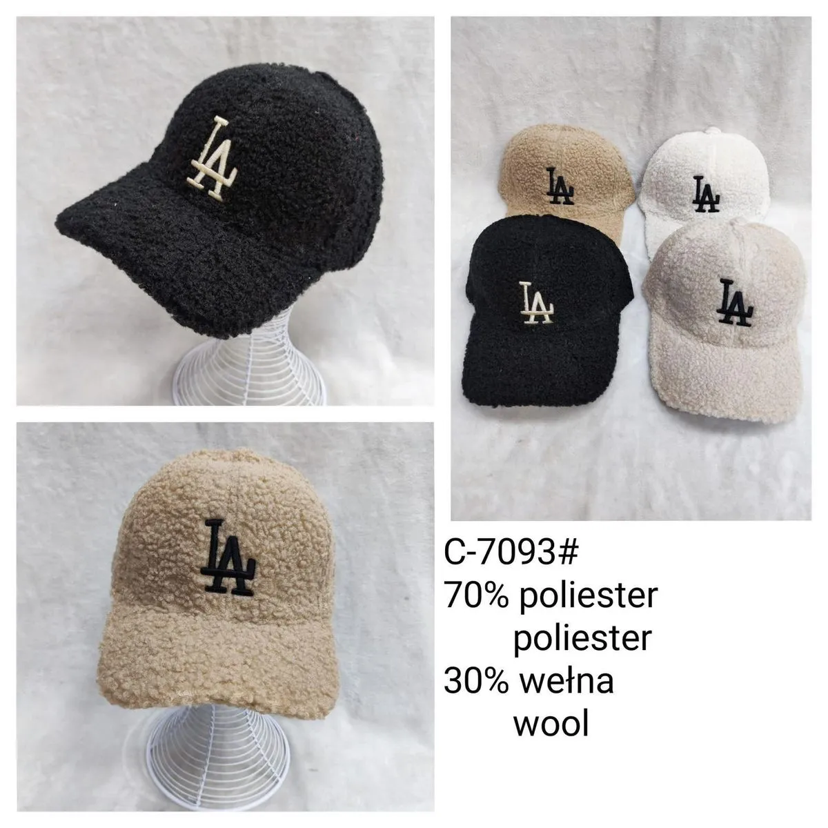 Czapki damskie beanie z logo LA, C-7093#