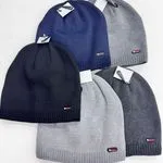 Czapki męskie beanie dzianinowe granat/czarny/szary