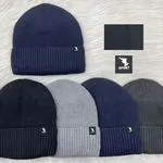 Czapki męskie beanie dzianinowe granat/czarny/szary