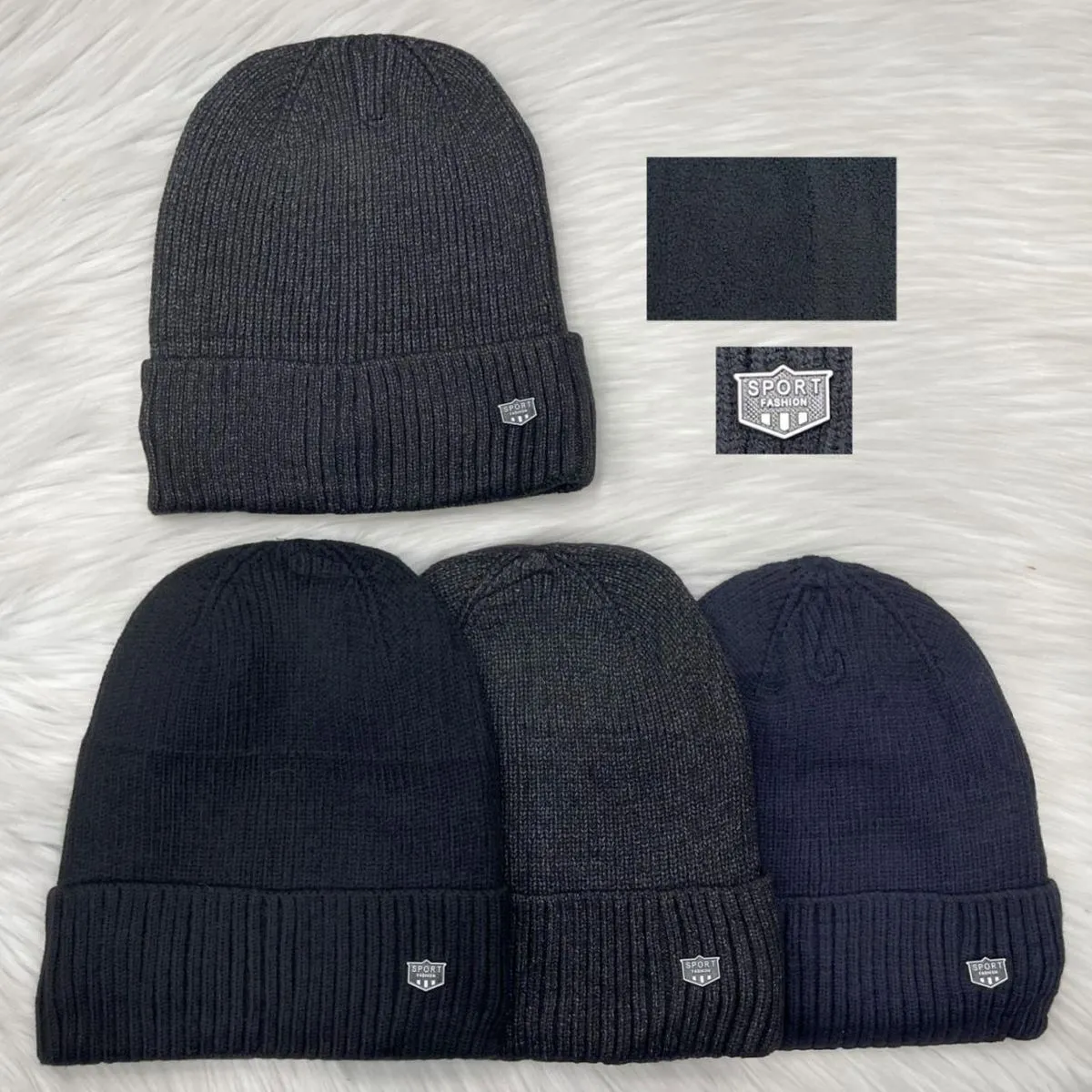 Czapki męskie sportowe beanie szare/czarne/granatowe