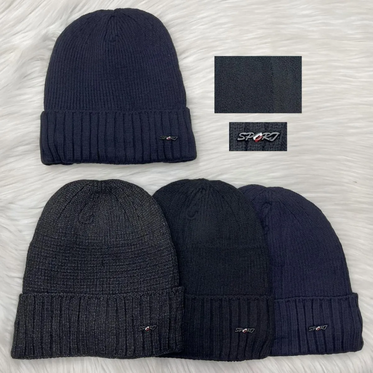 Czapki męskie beanie sportowe granat/czarny szary