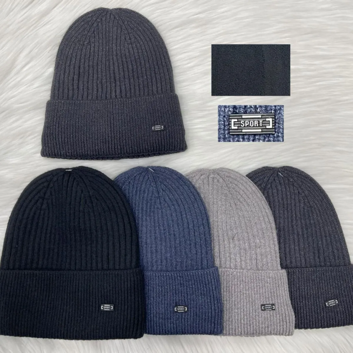 Czapki męskie beanie ESPORT dzianina szara/czarna/granatowa