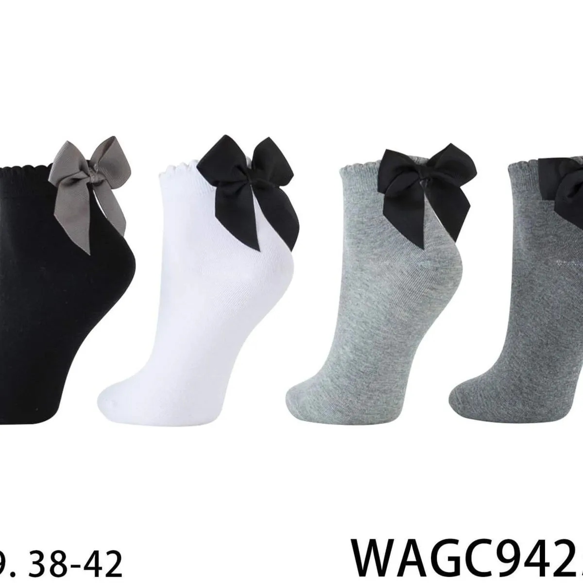 Skarpetki damskie z kokardą 35-39/38-42 czarny/biały/szary