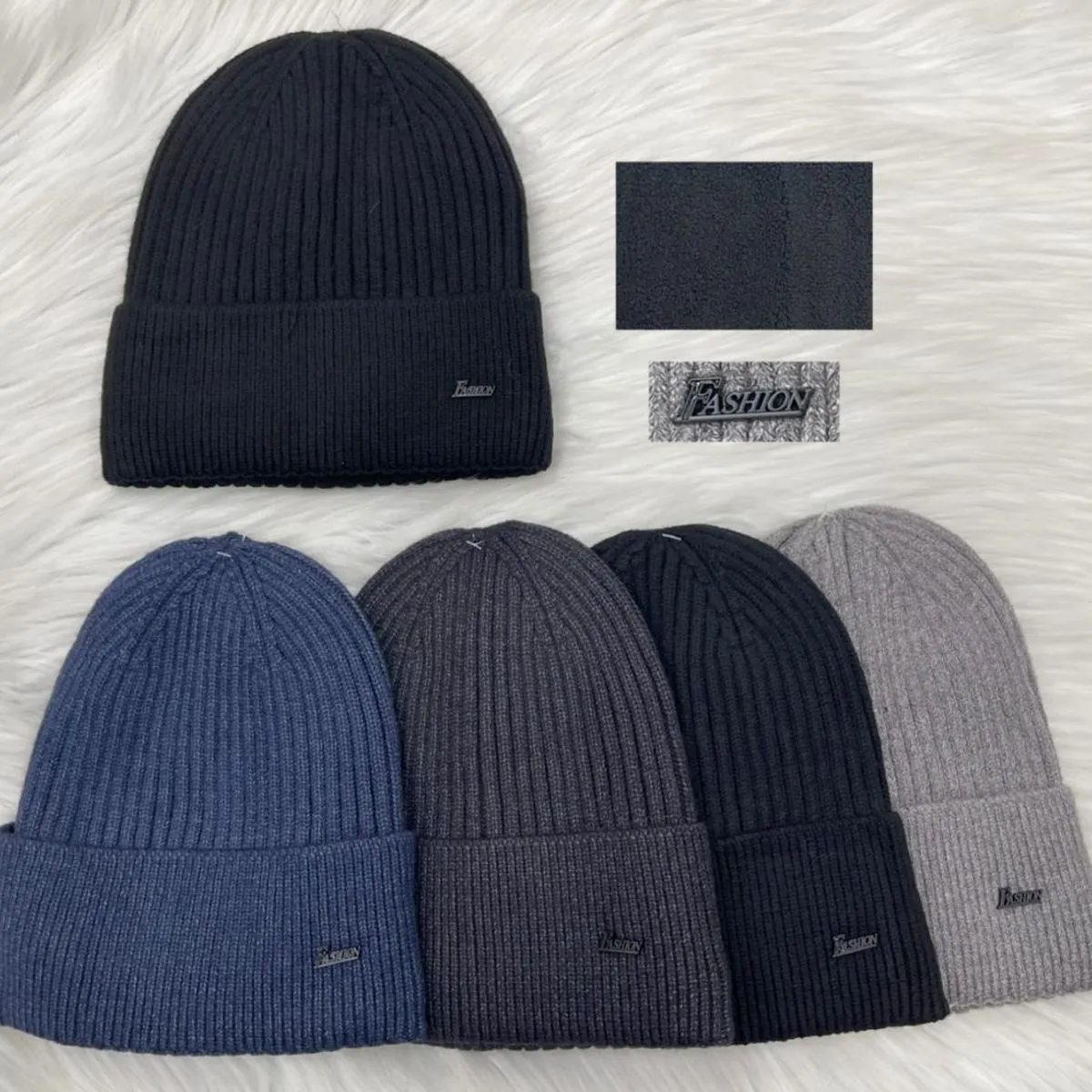 Czapki męskie beanie prążkowane czarne szare granatowe
