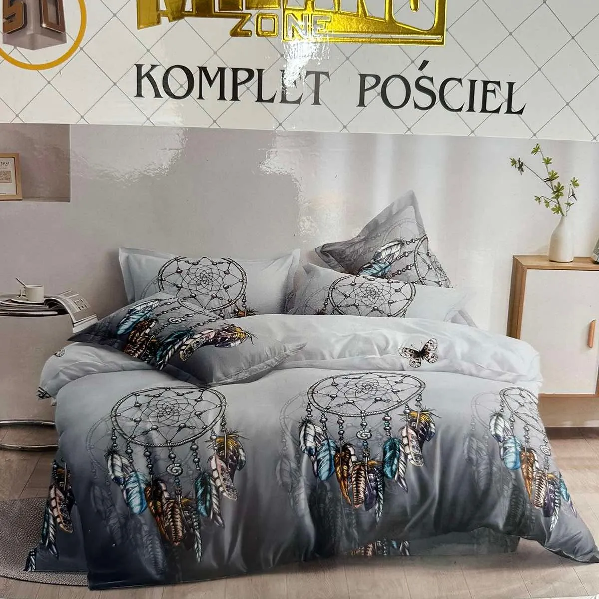 Komplet pościeli Milano 4cz 160/200 szary z mandalami