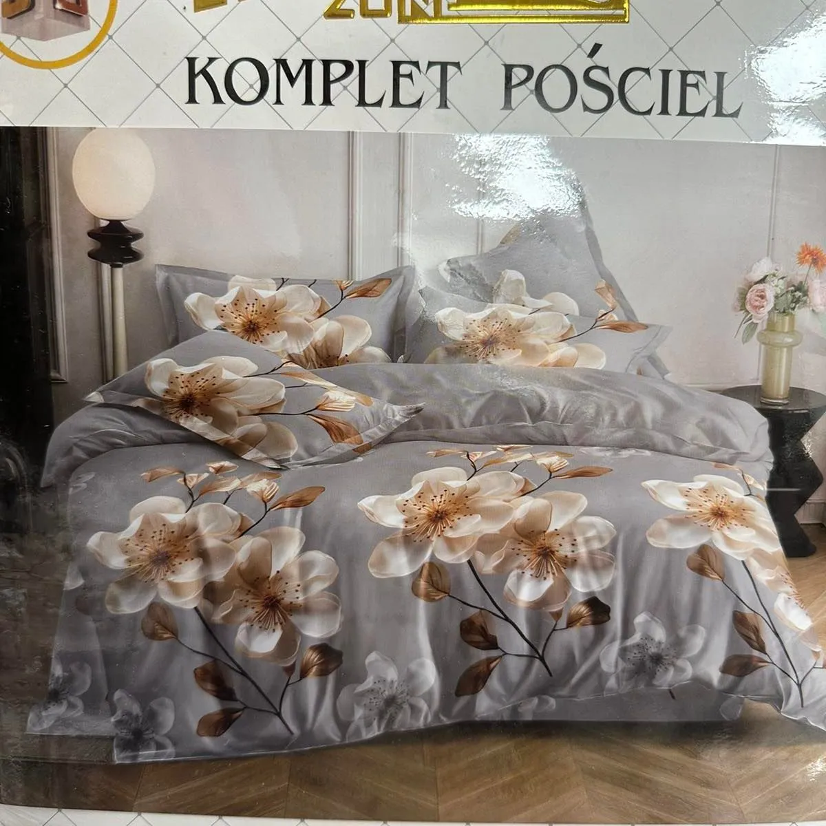 Komplet pościeli Milano 4cz 160/200 szary z kwiatami
