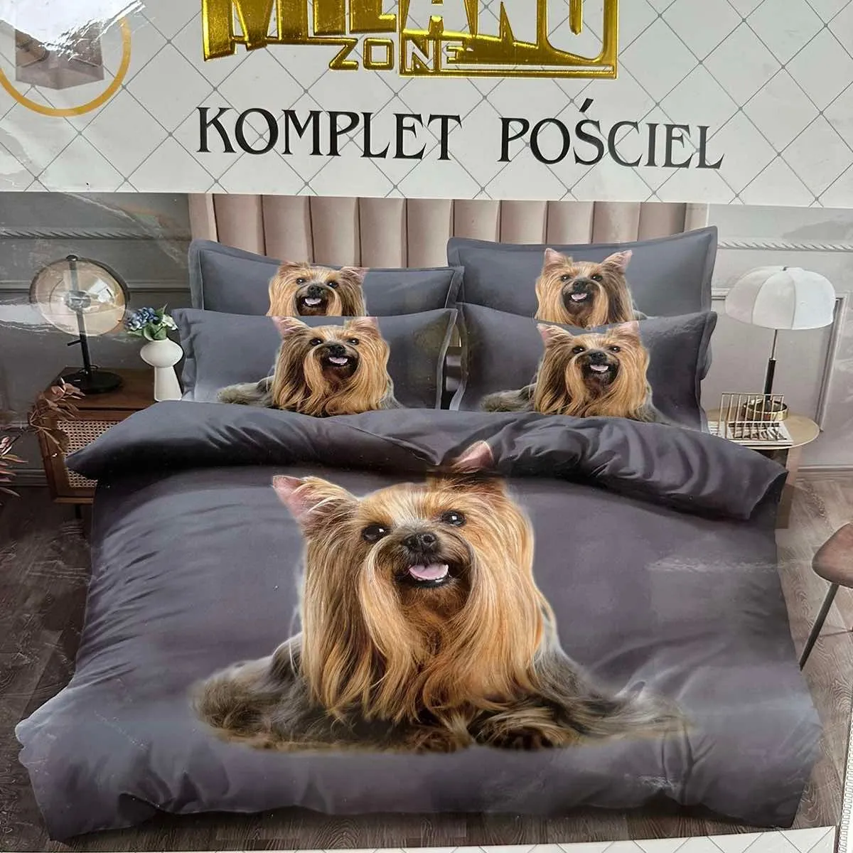 Komplet pościeli Milano 4CZ 160/200 z yorkshire terrierem