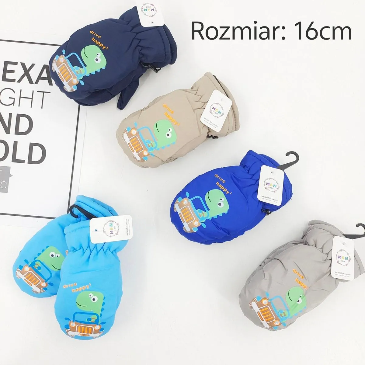 Rękawiczki dziecięce z dinozaurem 16cm, 4 kolory