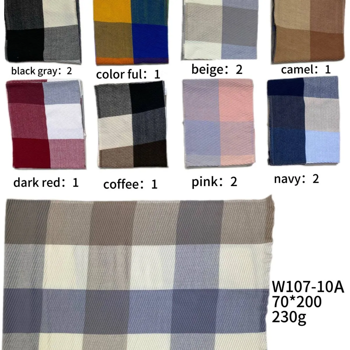 Szaliki damskie w kratę wzorzyste W107-10A 230g