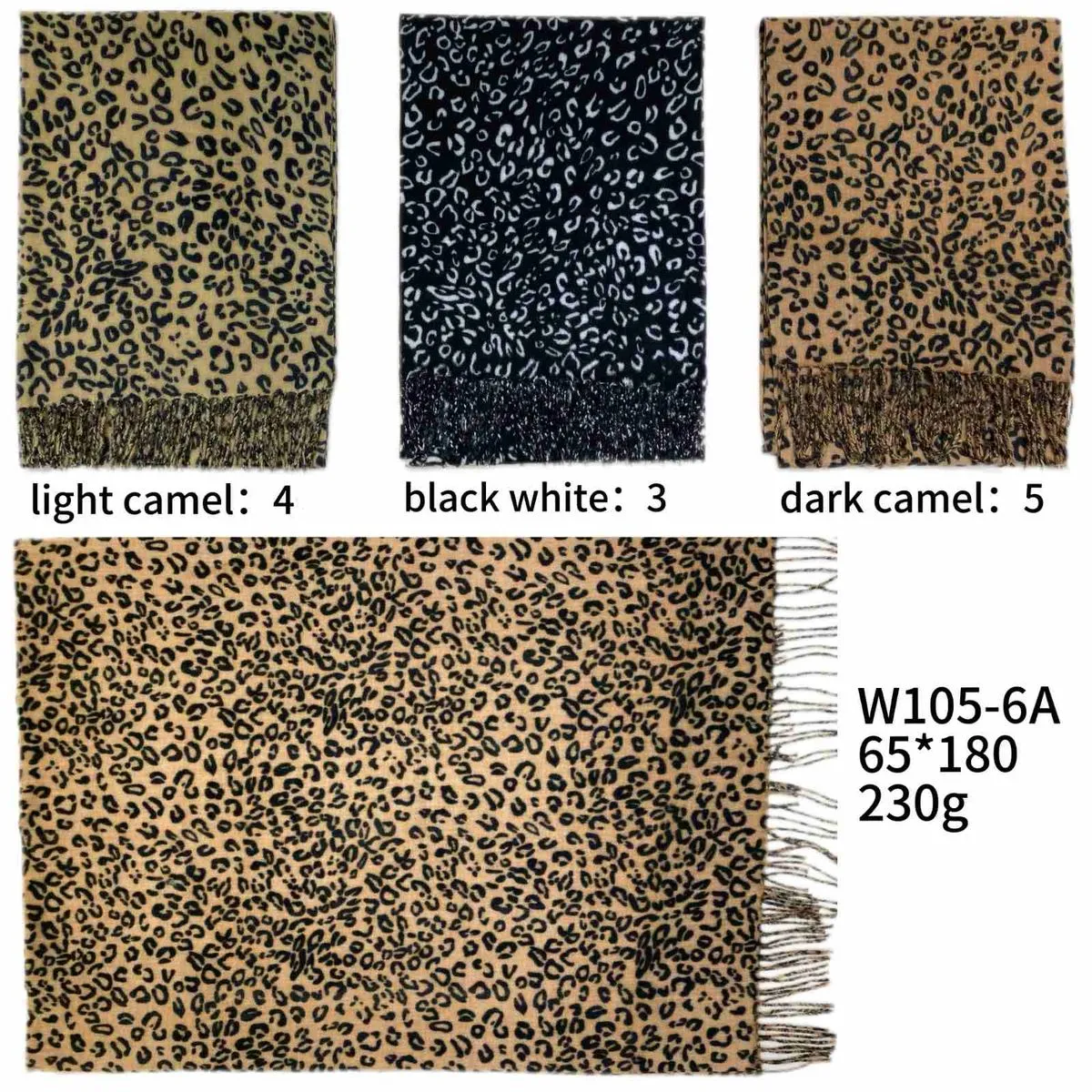 Szaliki damskie wzór panterka 65x180 cm 230g W105-6A
