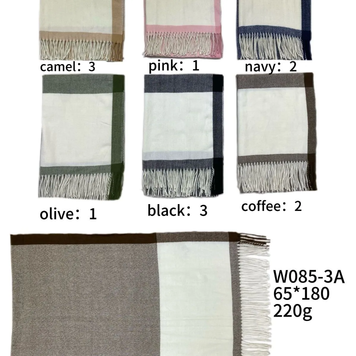 Szaliki damskie W085-3A 65x185cm 220g camel/pink/navy/olive/black/coffee
