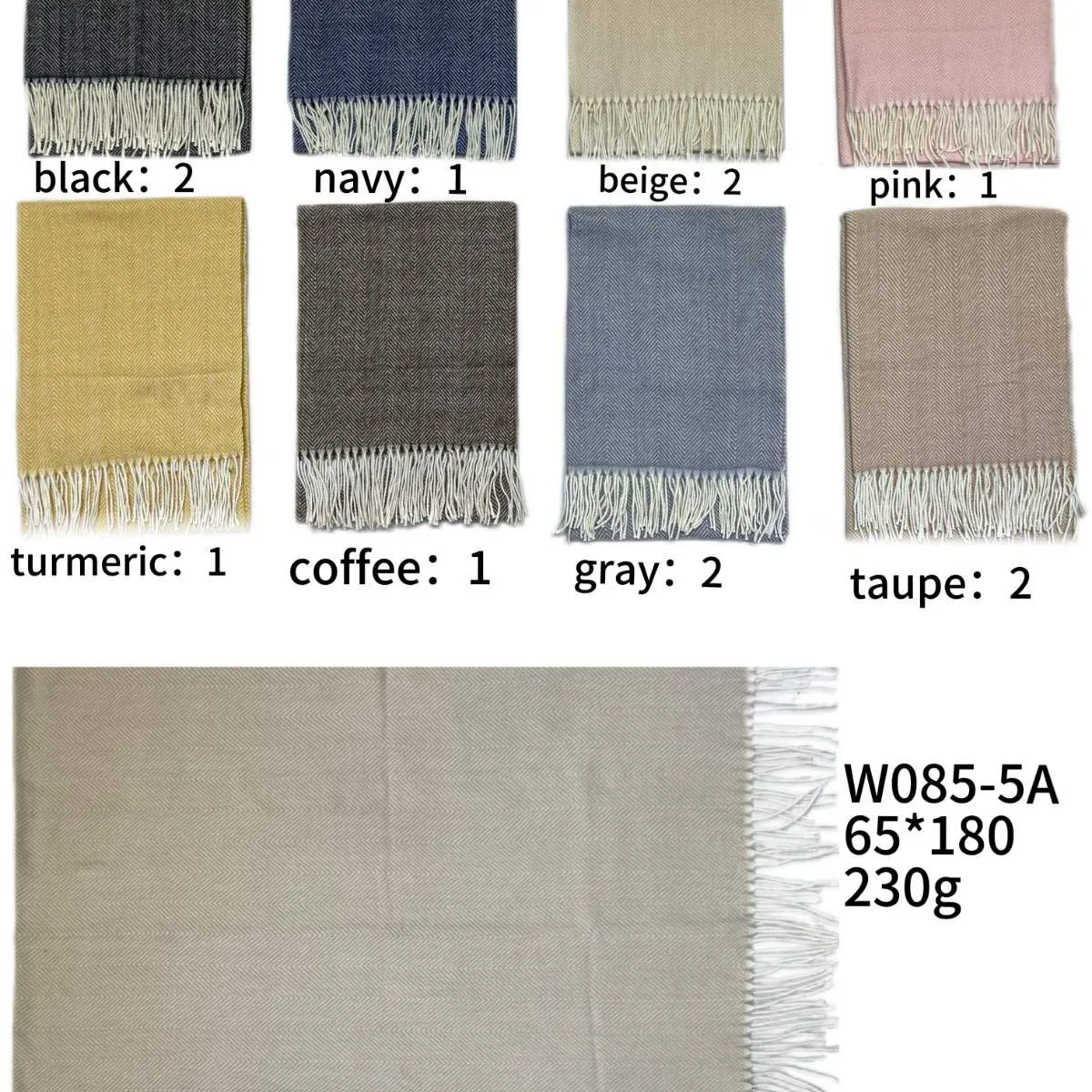 Szaliki damskie W085-S 65x180cm 230g różne kolory