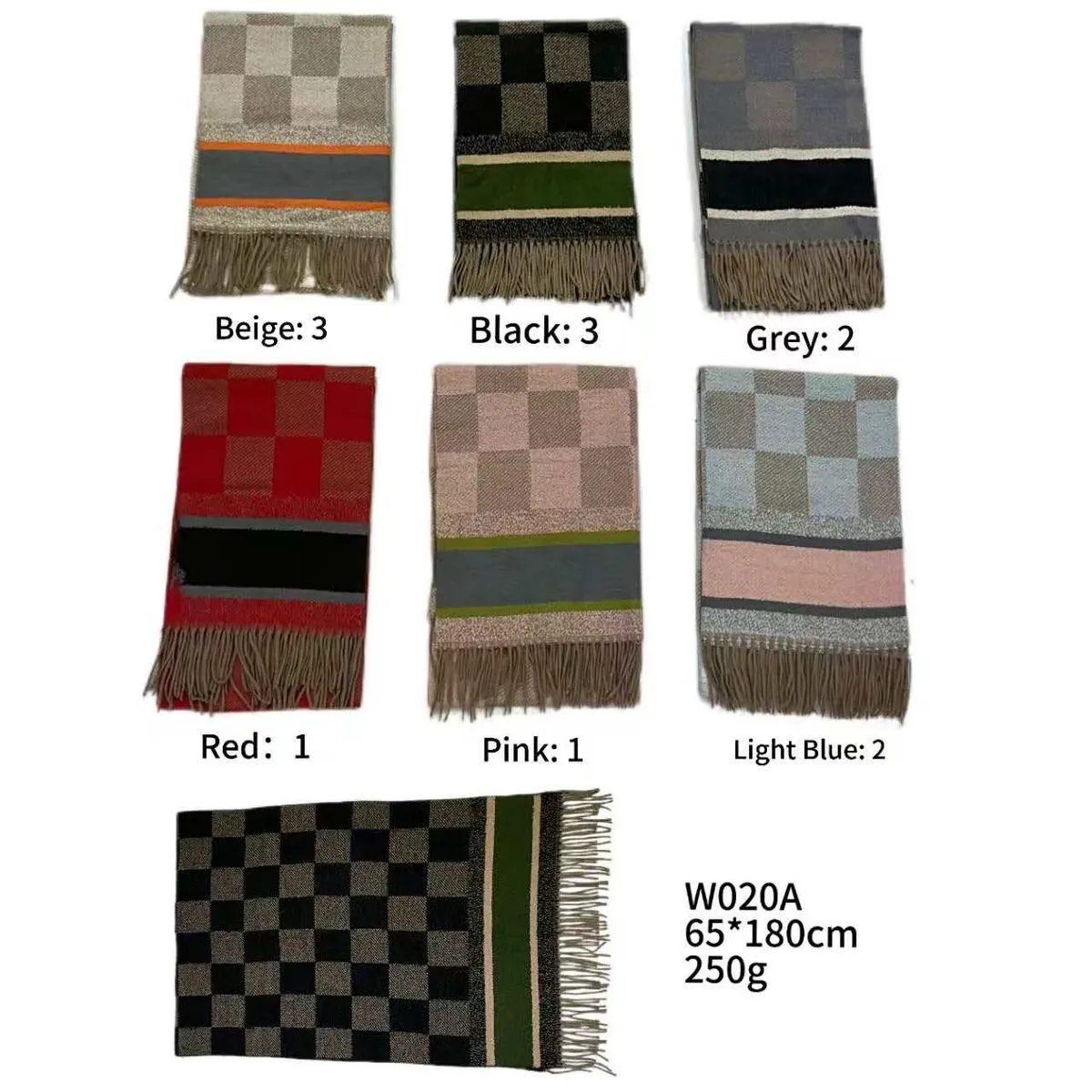 Szaliki damskie w kratę 65x180cm 250g W02A