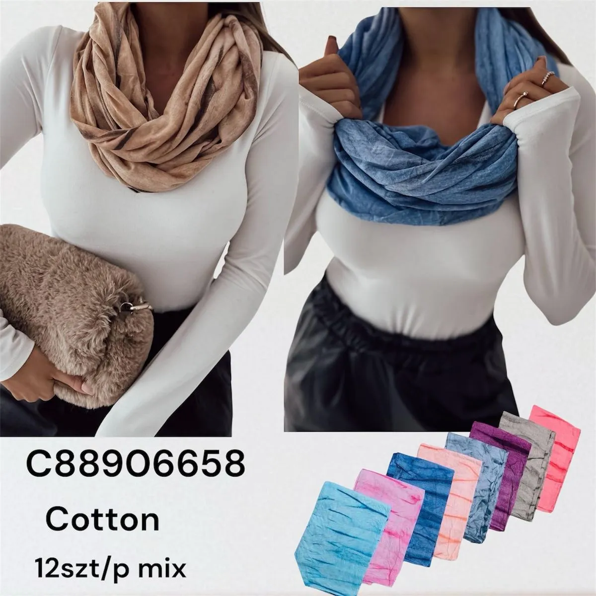 Komin Damski Cotton Mix 12 szt/pak mix kolorów